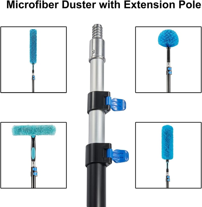 Hicavar High Ceiling Fan Duster with 5-8 Foot Extension Pole, Extendable Reusable Cobweb, Feather, Window Cleaning Squeegee Kit - Image 4